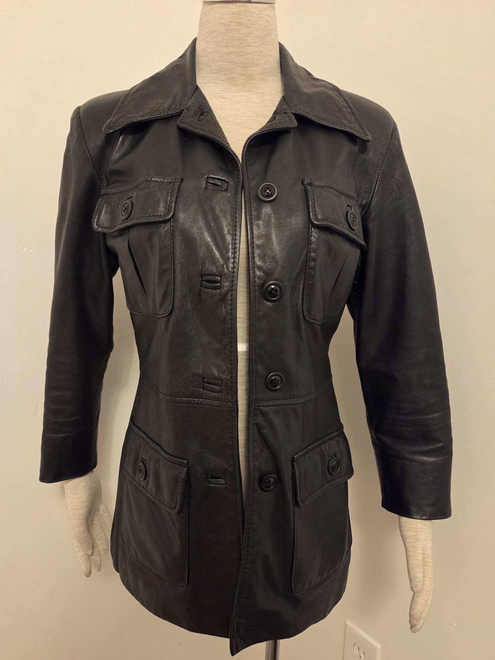 Esprit Black Leather Button-Front Jacket